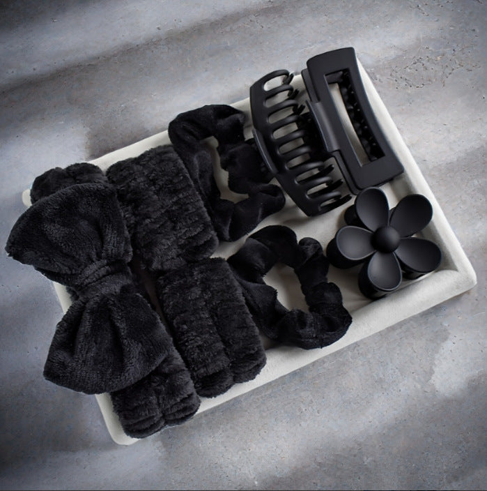 Wholesale 8-piece Set with Soft Headband, Bow Tie, Wash Belt, Multi-color Matte Matte Hair Clips